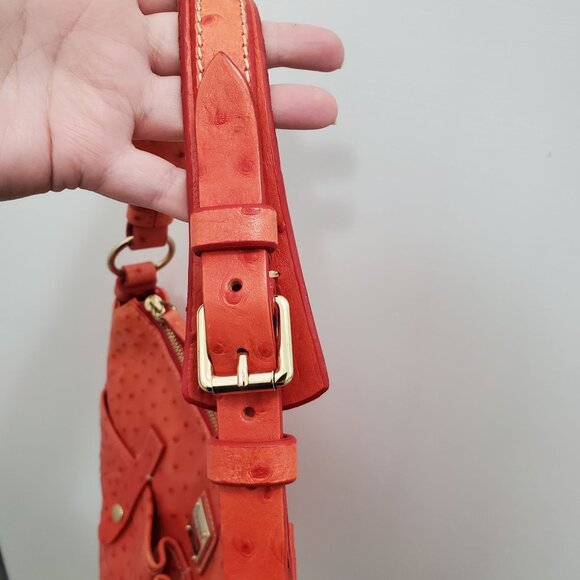 Dooney & Bourke J8611892 Pumpkin Orange Ostrich Leather Medium Hobo Shoulder Bag - Picture 6 of 16
